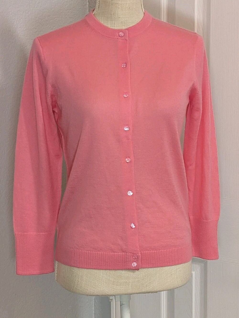 J. Crew 100% Cashmere Cardigan Sweater Jeweled Buttons Pink Size Small